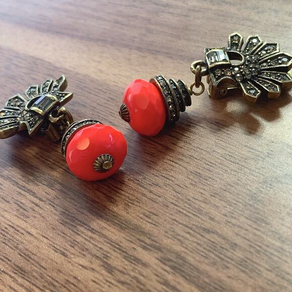 Signed Heidi Daus Red Deco Swarovski Crystal Clip On Earrings Dangle Drop VTG - Picture 15 of 16